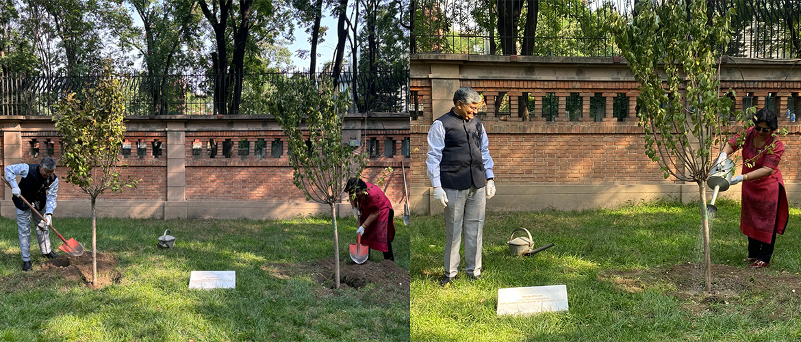  Special Plantation Drive as part of "Ek Ped Maa Ke Naam" initiative - Planting of Cherry Blossom saplings by Amb. Pradeep Kumar Rawat & Spouse at India House